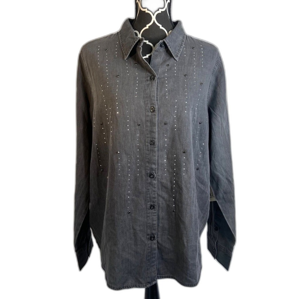 ANA A New Approach NWT Beaded Button Front 100% Cotton Shirt Sz XL Grunge Luxe